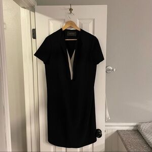 Cedric Charlier Split Neck Dress Black Layered Look US 10